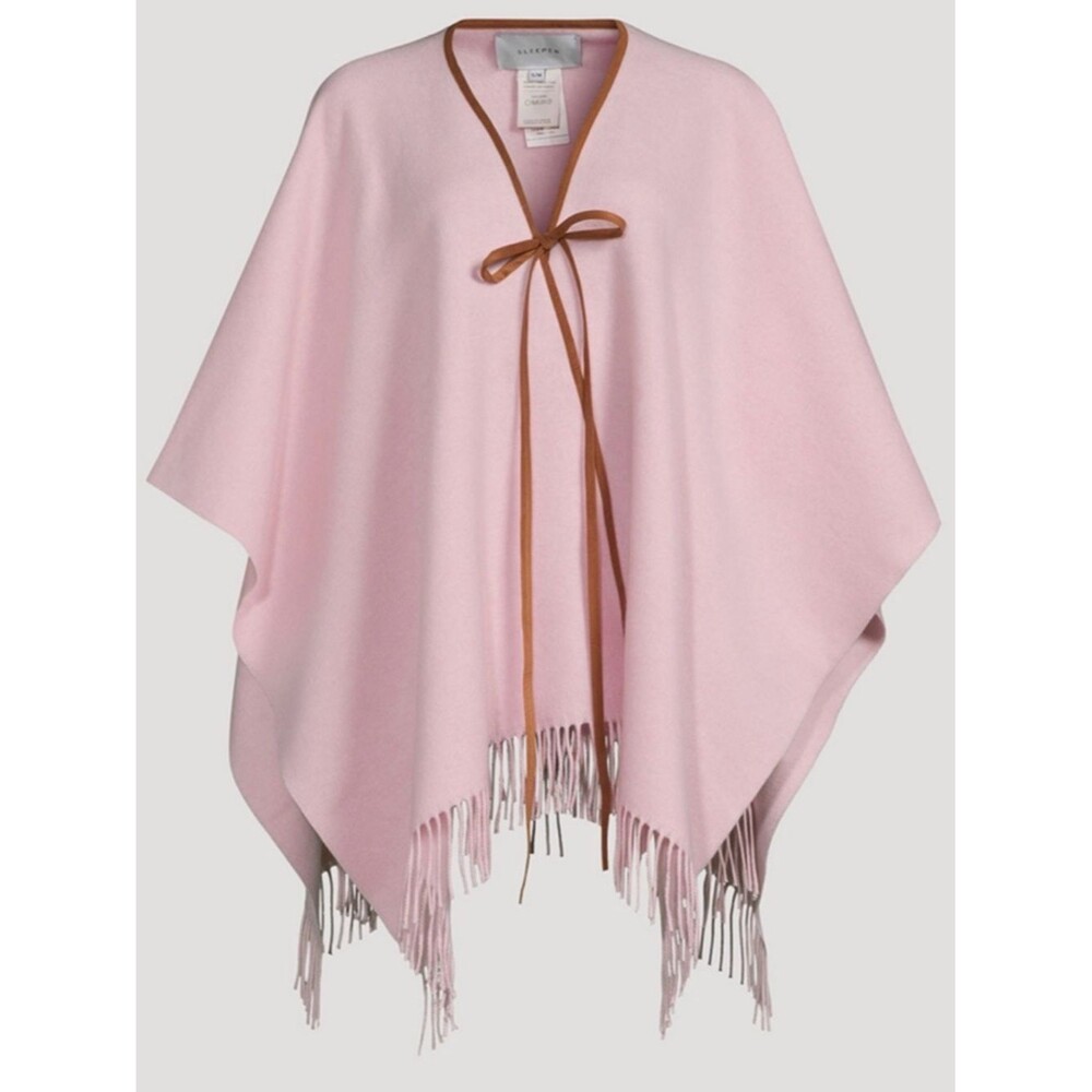 Sleeper Medusa 100% Wool Tie Front Fringe Hem Soft Pink Poncho Cape S/M NWT